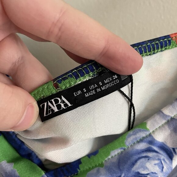 Zara Women S Green Floral Ruched Asymmetrical One Shoulder Bodysuit NWT - Picture 8 of 13